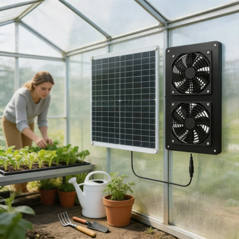 High Light Utilization Solar Panel 20W 30W Dual Exhaust Fan IP65 Waterproof Solar Ventilation Fan for RV Camper Greenhouse