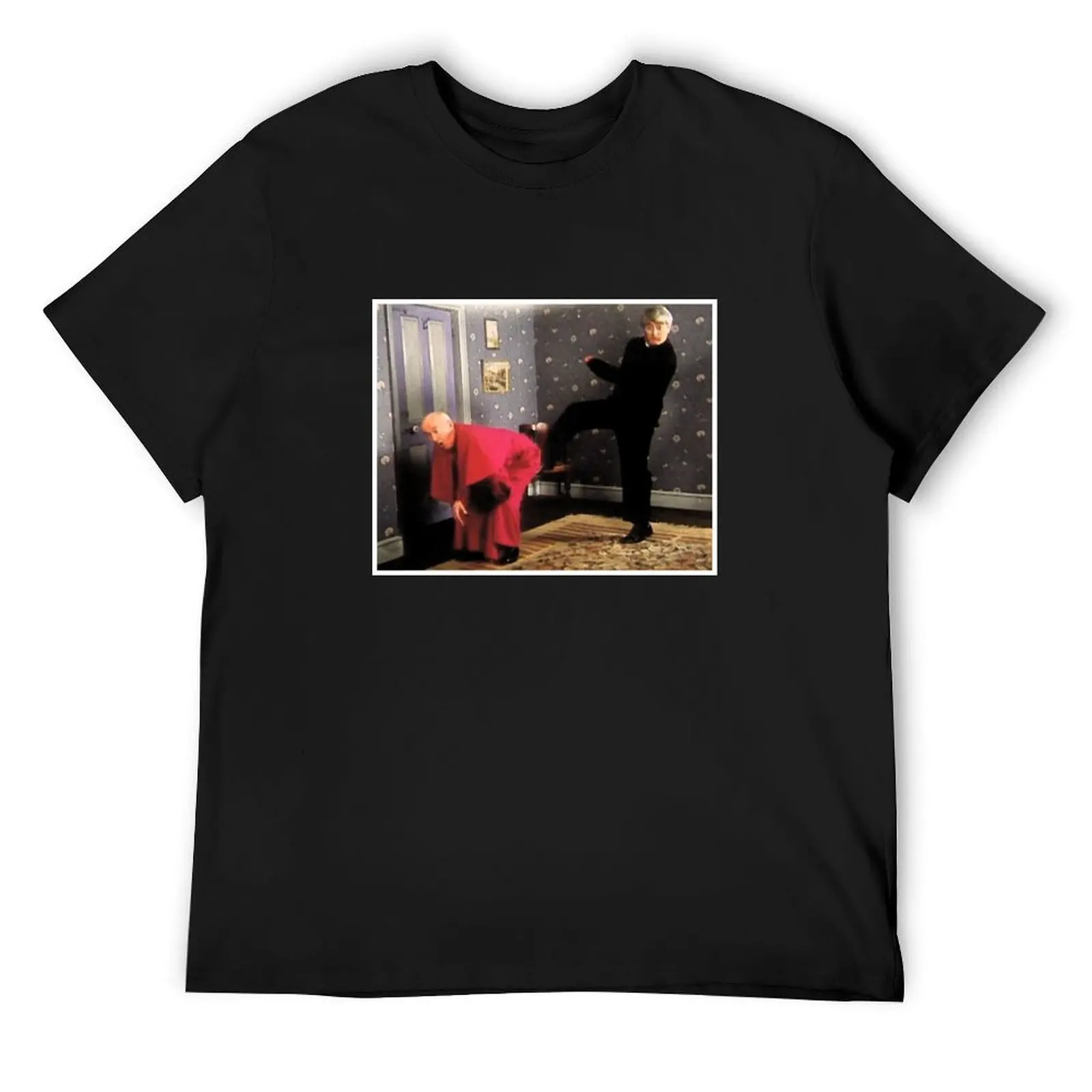 Father Ted - Framed Picture of Bishop Brennan Being Kicked up the Arse T-Shirt shirts graphic cheap stuff men clothes