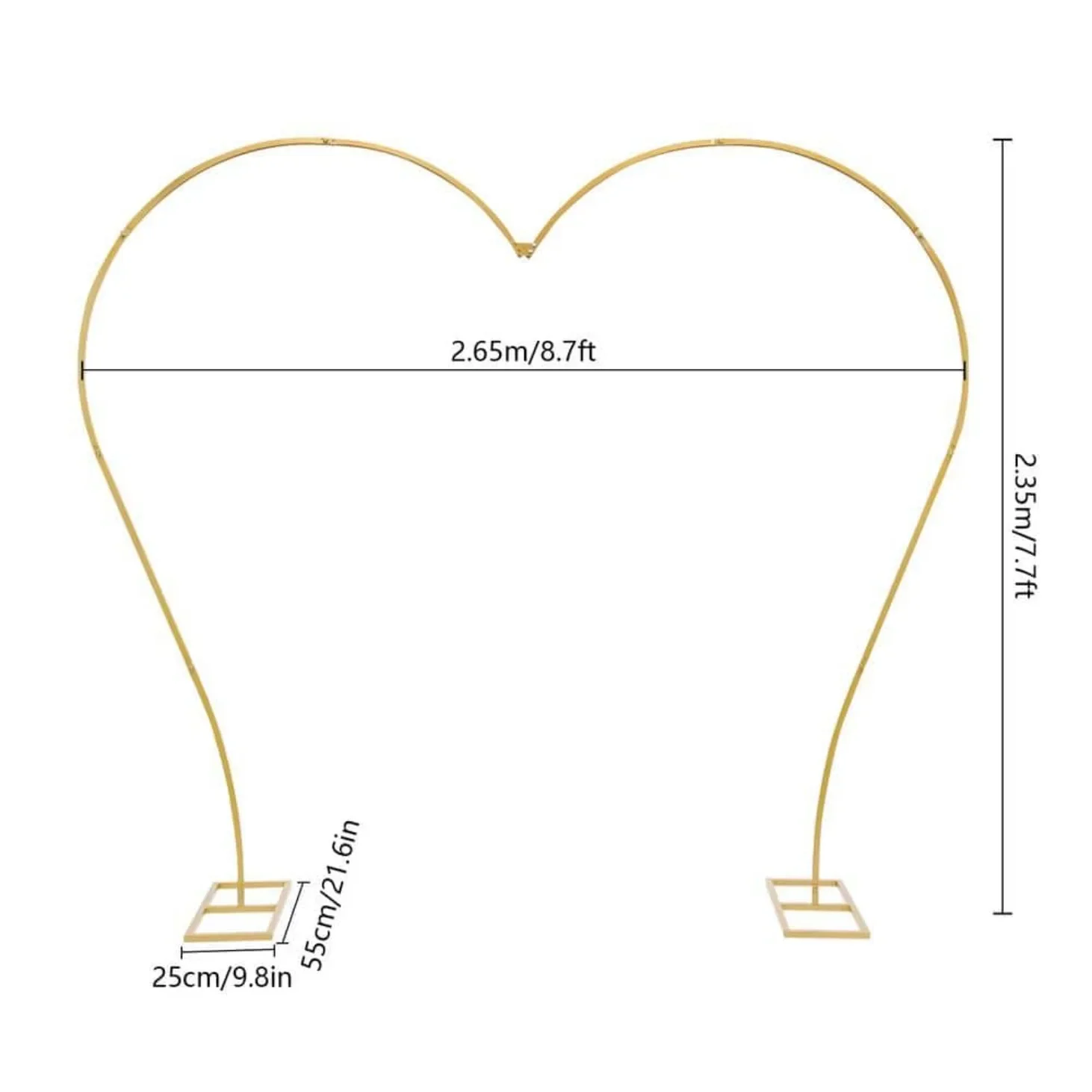 US 92.6 in. x 104.4 in. Single Tube Heart Shaped Gold Metal Wedding Arch Backdrop Decoration Stand Arbor