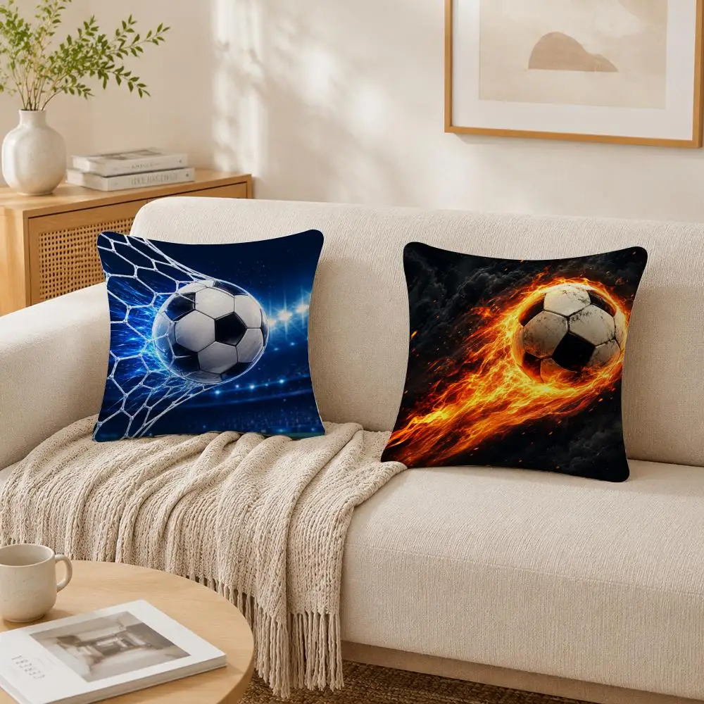 Football Print Pillow Case Double-Sided Plush Sofa Cushion Covers Organic Breathable Invisible Zipper