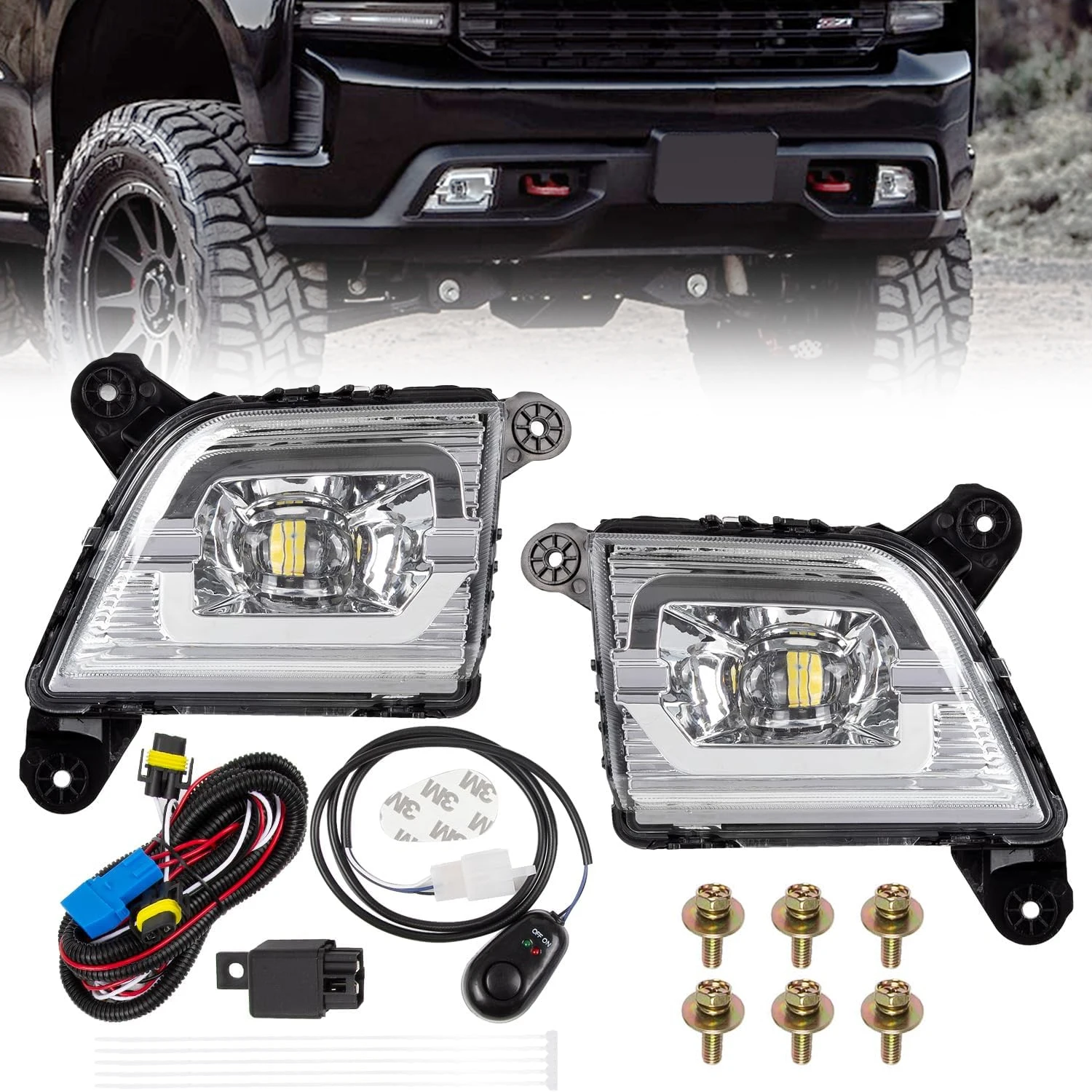 

For Chevrolet Silverado 2019 2020 2021 Fog Light Led Daytime Running Lamp DRL Daylights Front Bumper Wateproof DLAA Chevy