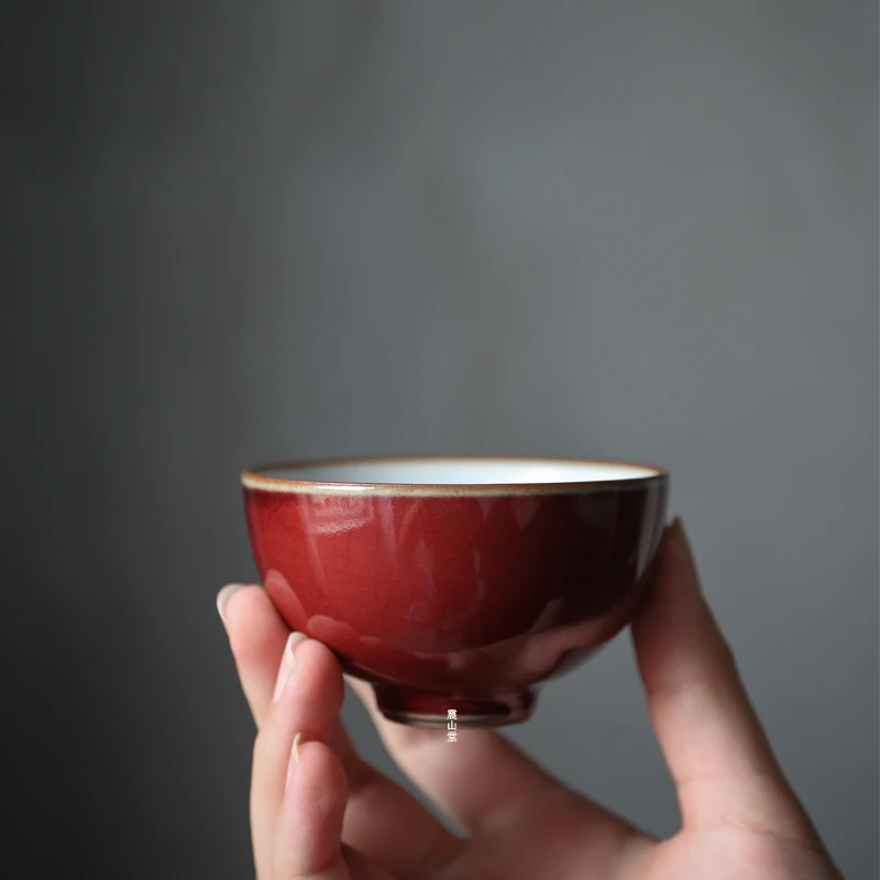 Jingdezhen Handmade Tea Cup Zhengshan Tang Sacrificial Red Single Owner Cup Tea Tea Cup Ice Crack Glaze Chinese Style Ceramic