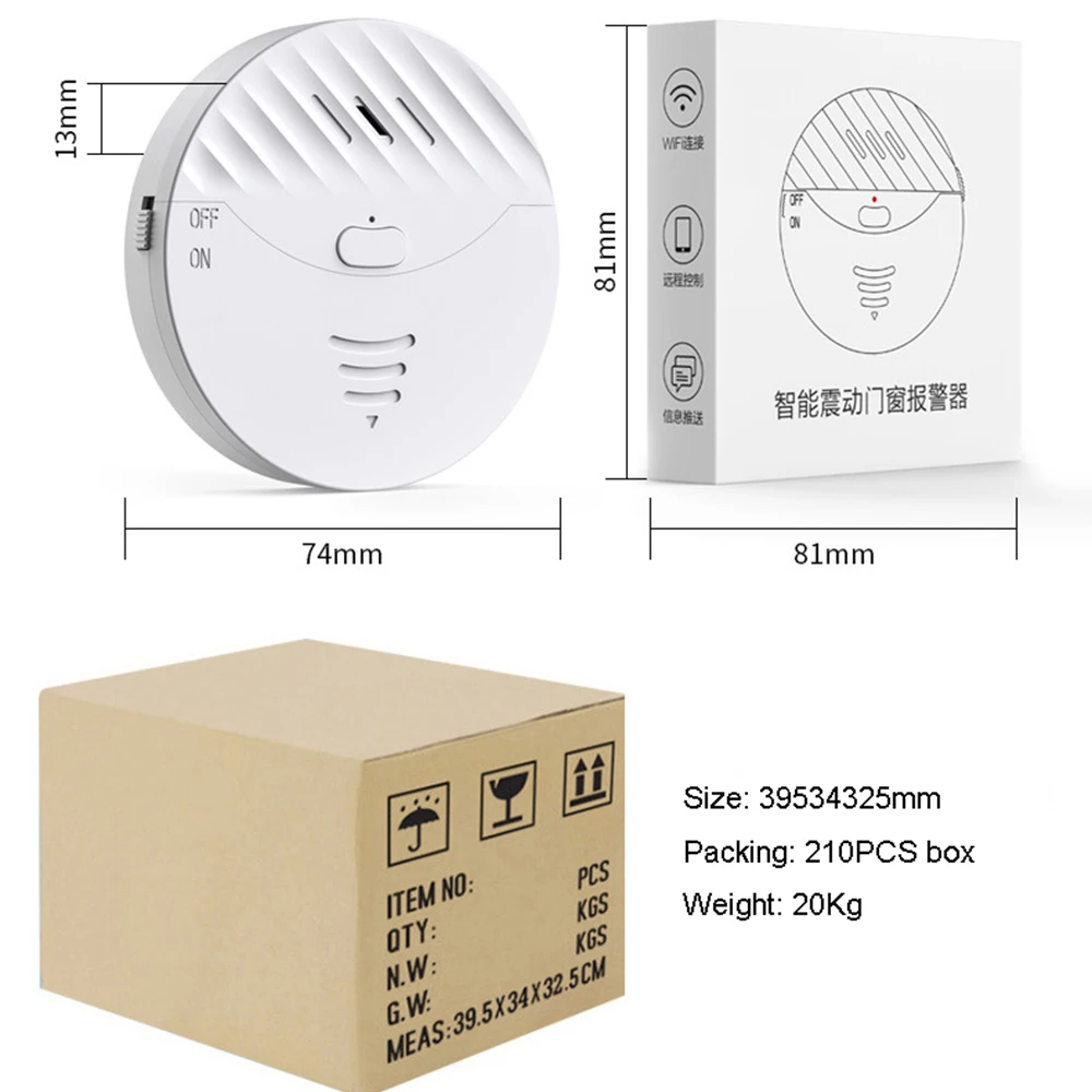 Xiaomi-Tuya WiFi Sensores de Vibração Alarme, Glass Break Security Alarm Sensor, Som para Casa, Funciona com Vida Inteligente, 130dB