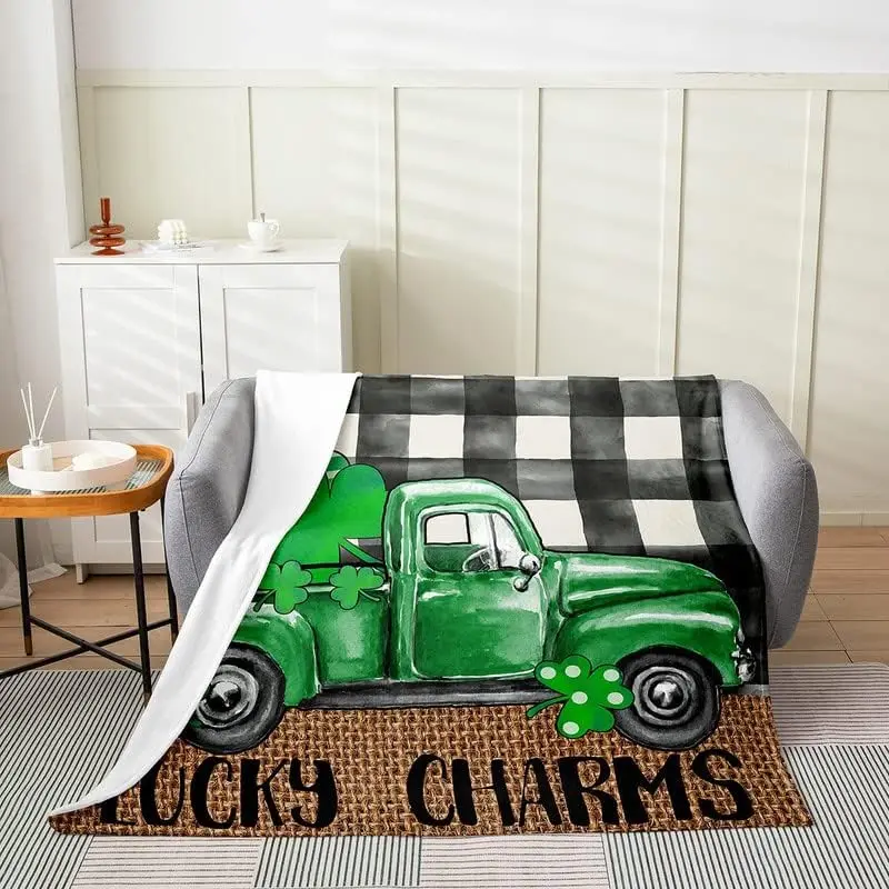 

Easter Day Flannel Fleece Throw Blanket Trucks Pattern All Season Bed Blanket for Sofa Couch Kids Teens Buffalo Check