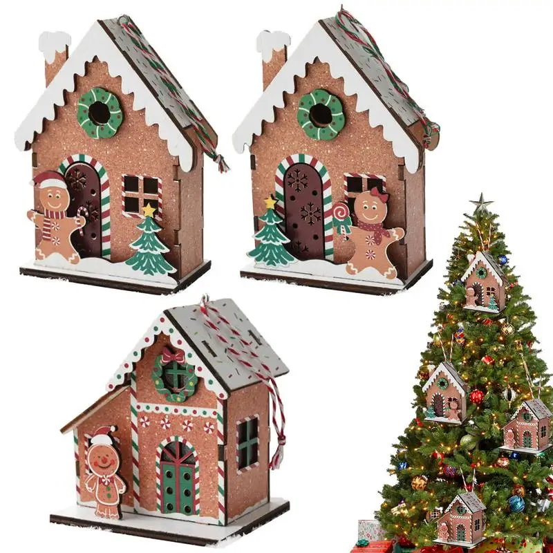 Christmas Gingerbread House Ornament 3 Pieces Christmas Tree Gingerbread House Ornament Christmas Theme Household Decoration For