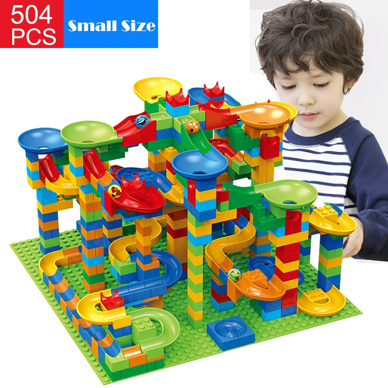 84-504PCS Small Size Marble Race Run Blocks Maze Ball Track Building Blocks Assembly Construction Model Building Bricks Toys