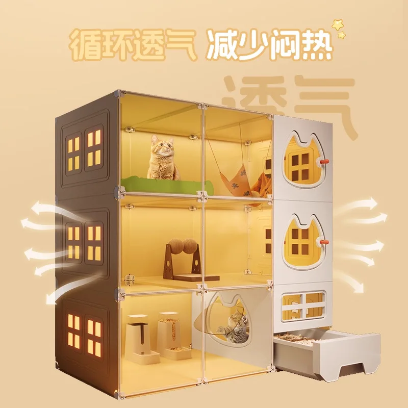 

HYS villa cat cabinet cat cage large free space household indoor cat nest toilet integrated one room and one living room