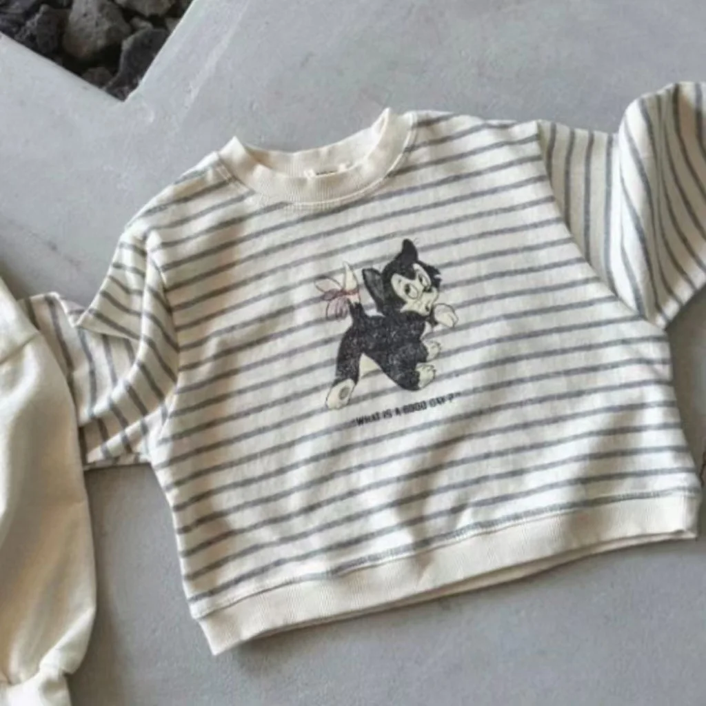 2024 Autumn New Baby Long Sleeve Casual Sweatshirt Cute Cartoon Print Toddler Girl Pullover Cotton Infant Boy Sweatshirt