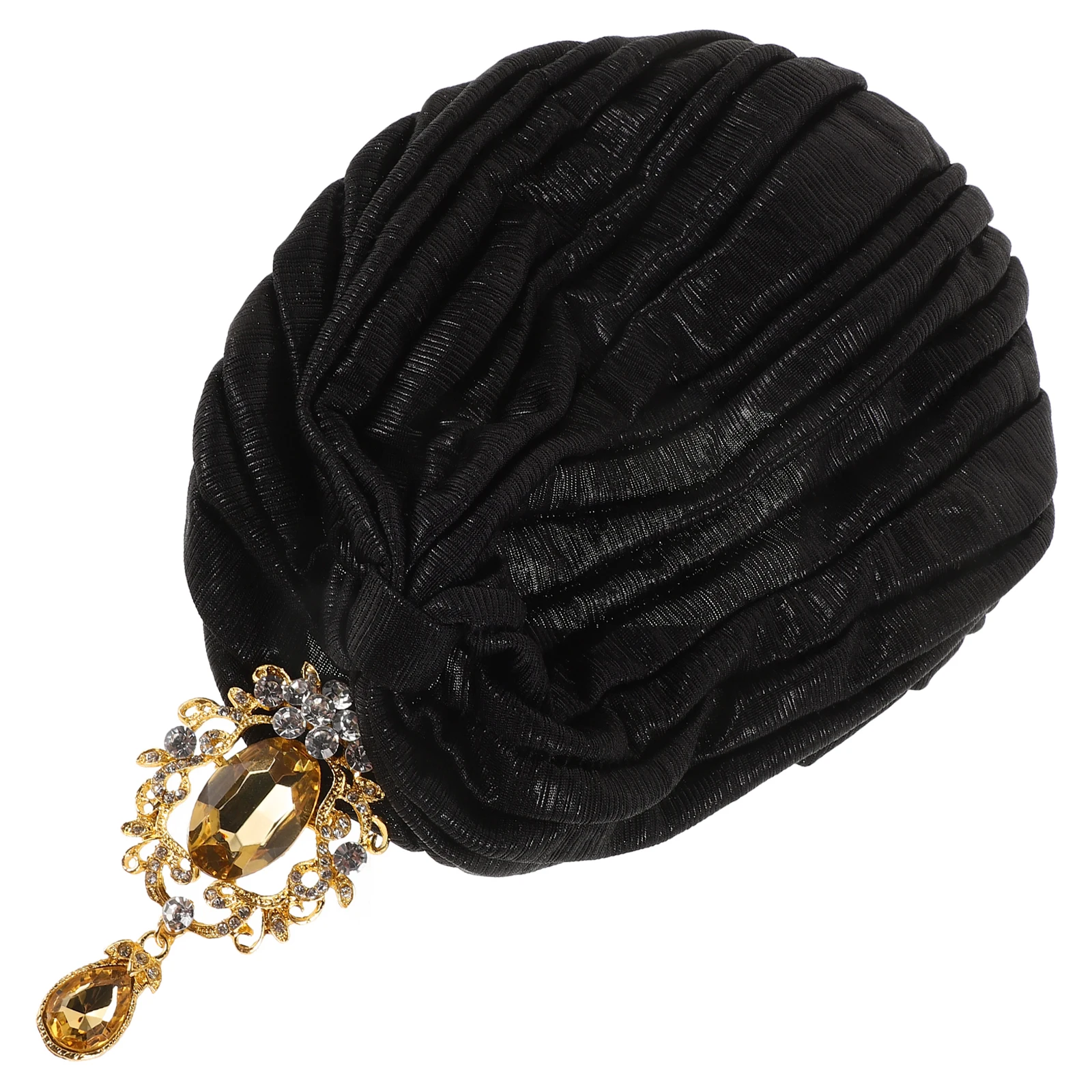 

Black Headpiece Women Rhinestone Beanie Polyester Spandex Prom Bonnet Hat Hair Turban Decorative Women Turban Wrap