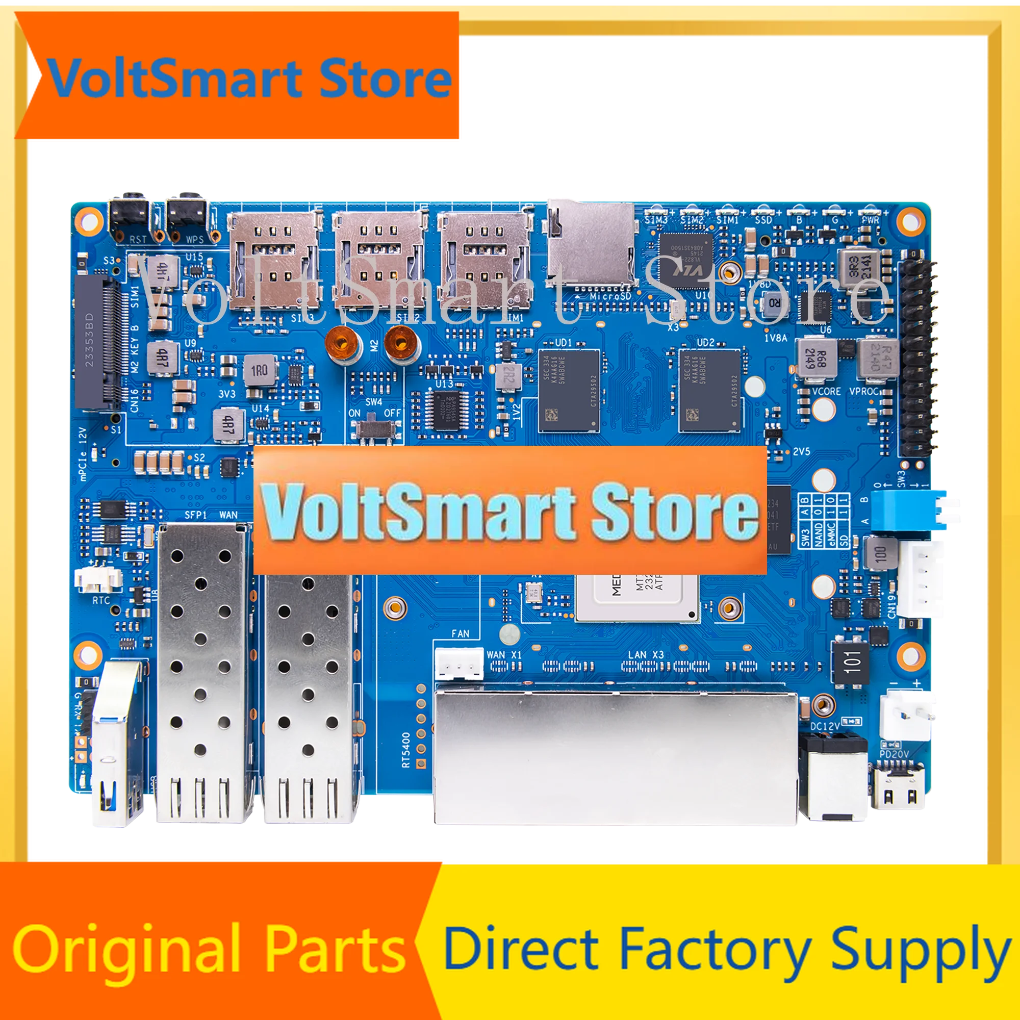 VoltSBanana Pi BPI-R4 MediaTek MT7988A (Filogic 880) Quad-core Arm Corex-A73 4GB DDR4 8GB EMMC Flash Smart Router Board