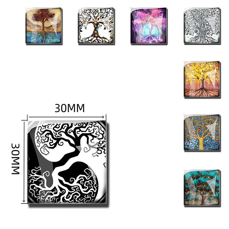 Tree of Life Series Square Glass Refrigerator Sticks Home Decoration Natural Women Men Yoga Healing Balance Spiritual