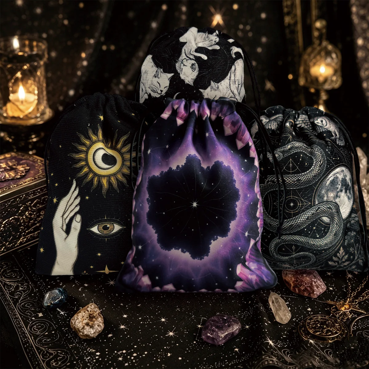 Sac de rangement pour cartes de tarot et d’oracle en velours, style gothique, pochette pour cartes de tarot, pochette pour runes, dés, bijoux en cristal, pochette à usages multiples, cadeaux pour la divination.