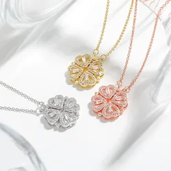 CARLIDANA Transform Luxury Four Leaf Clover Pendant Necklace Crystal Gold Color Heart Love Jewelry for Women Gift