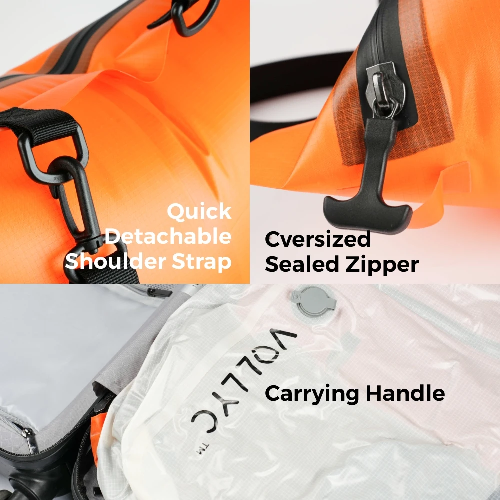 حقيبة تخزين مفرغة VOLLYC سعة 25 لتر، ضغط 85%، نايلون مقاوم للماء IPX7 لحقيبة السفر وحقيبة الظهر والتخييم والسفر