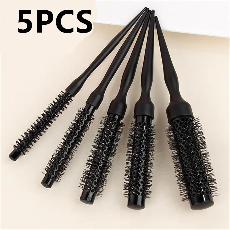 Black Round Barrel Hair Comb, Styling Hair Brush, Nylon Cylinder Curly Hair Comb, Alumínio Tube Salon Tool, 1Pc