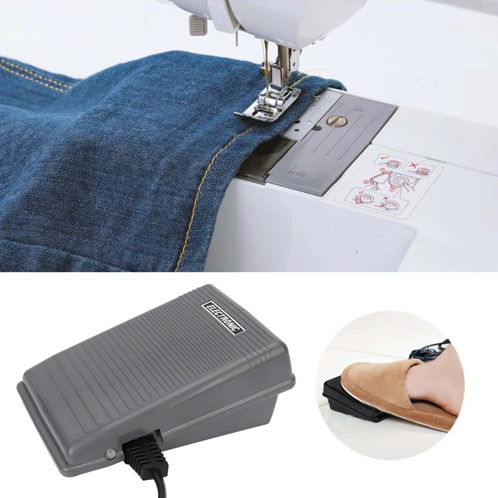 Foot Control Pedal Controller  &amp Power Cable for  Sewing Machine Infinitely  Speeds ON/OFF Control