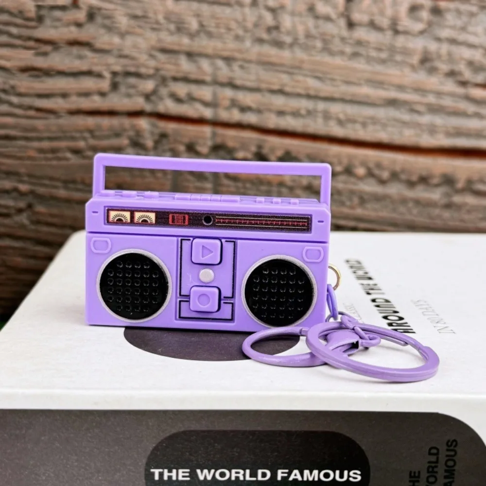 Mini Retro Radio Shape Keychain Acrylic Bag Hanging Recording Key Ring Music Pendant Craft Tape Recorder Pendant Birthday Gifts