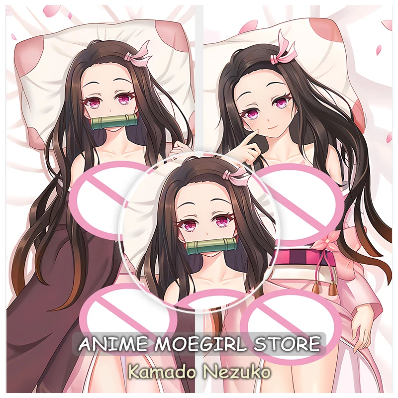 

Kawaii Girl Anime Demon Slayer Kamado Nezuko Fullbody Pillow Cover Double-sided Printed Pink Throw Decorative Pillowcase For Bed