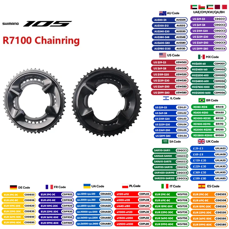 Shimano 105 R7100 12s Chainring For Road Bike 34T/36T/50T/52T/50-34T/52-36T Compatible With FC-R7100 Original Shimano Bike Parts