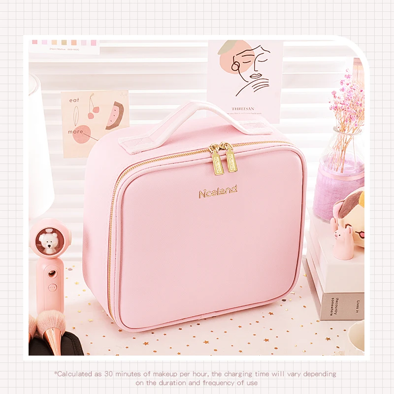 Travel Makeup bag with Large Lighted Mirror Partitionable Cosmetic Bag Professional Cosmetic Artist Organizer, Waterproof Porta