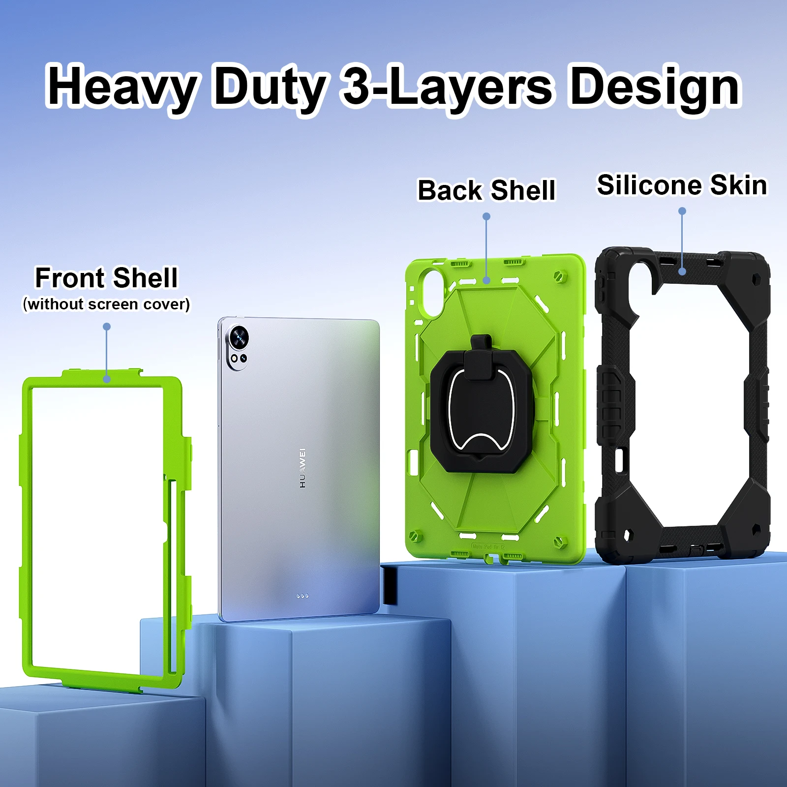 360 Rotatable Armor Case For Huawei MatePad Air 2024 12.0" Model BKY-W20 Heavy Duty Stand Cover With Handle Grip Shoulder Strap