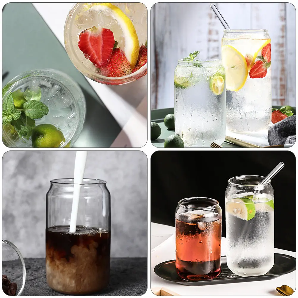 1Set Sturdy Can Shape Transparent Glass Cup Heat Resistant Simple Design Fashionable Beverage Glass for Milk Tea Coffee Juice