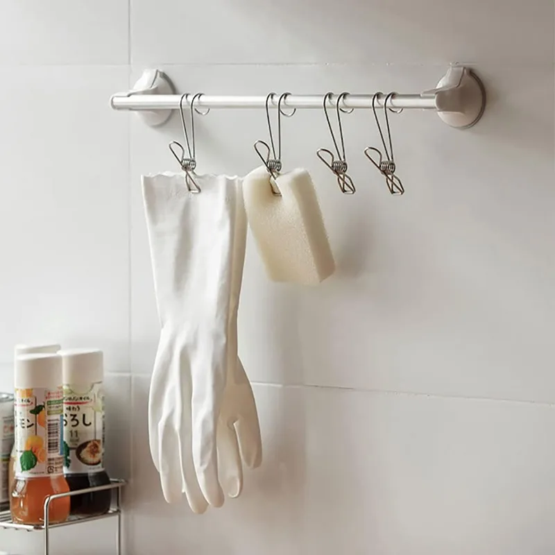 50/10PCS Multi-Purpose Stainless Steel Clothespins with Hooks Metal Spring Clips Hanging Towel Clips for Kitchens Bathroom