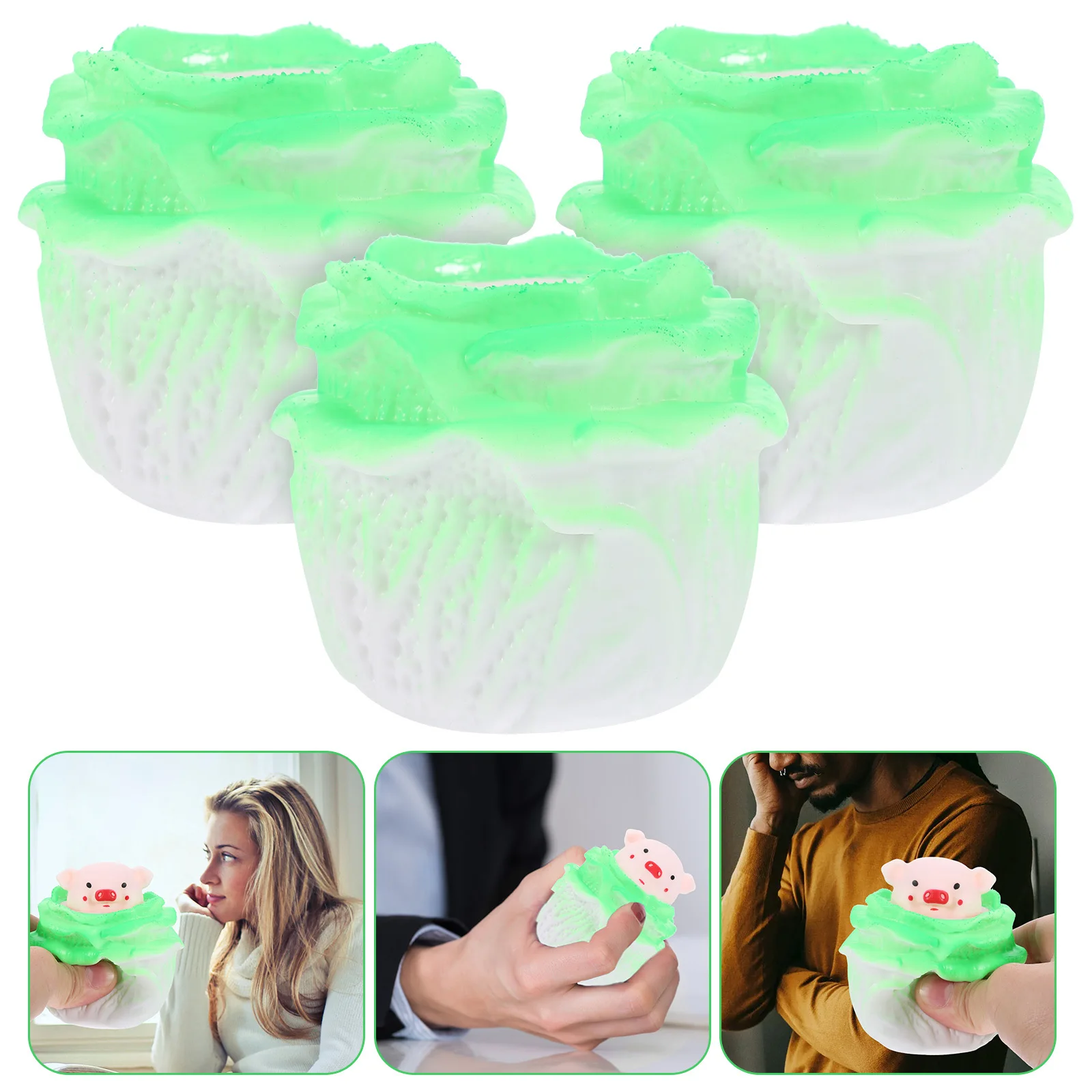 ของเล่นบีบแก้เครียด 3 ชิ้น รูปกะหล่ำปลีน่ารัก นุ่ม บีบเล่นได้ สีเขียวอ่อน