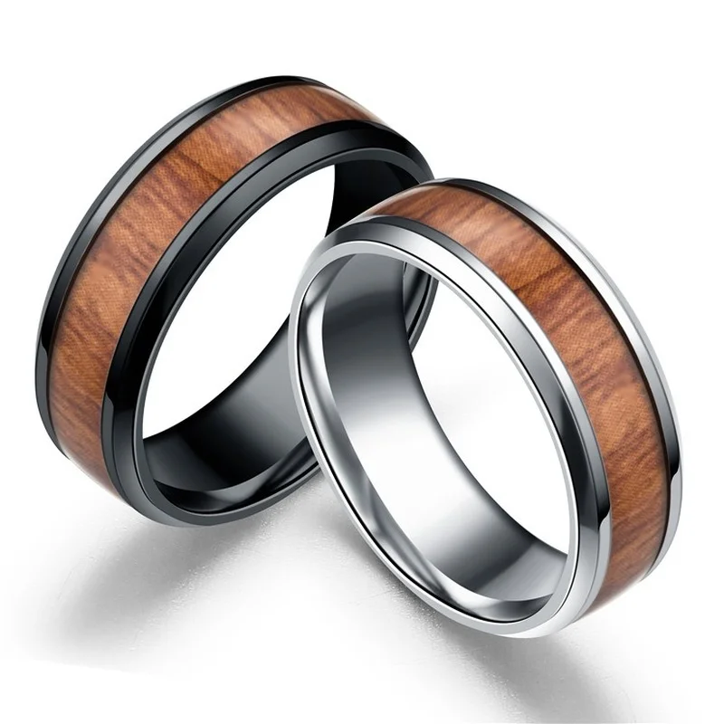 Stainless Steel Wood Grain Mosaic Ring Fashion Titanium Steel Advanced Men Rings Jewelry Boyfriend Gifts