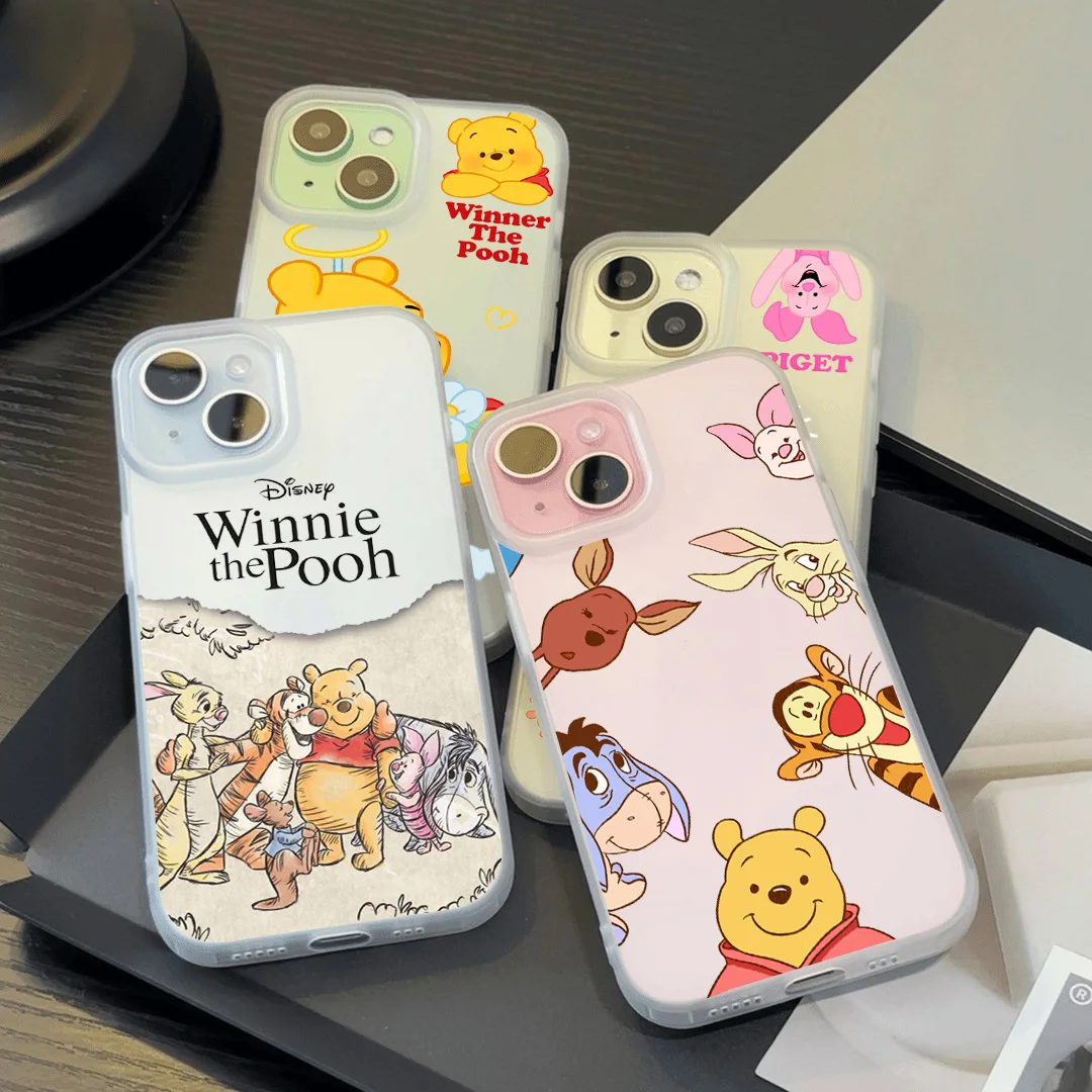 Funda de teléfono transparente esmerilada a prueba de golpes de Winnie the Poohs de dibujos animados para iPhone 16E 16 15 14 Plus 13 12 11 7 8 Plus Pro X XR Max