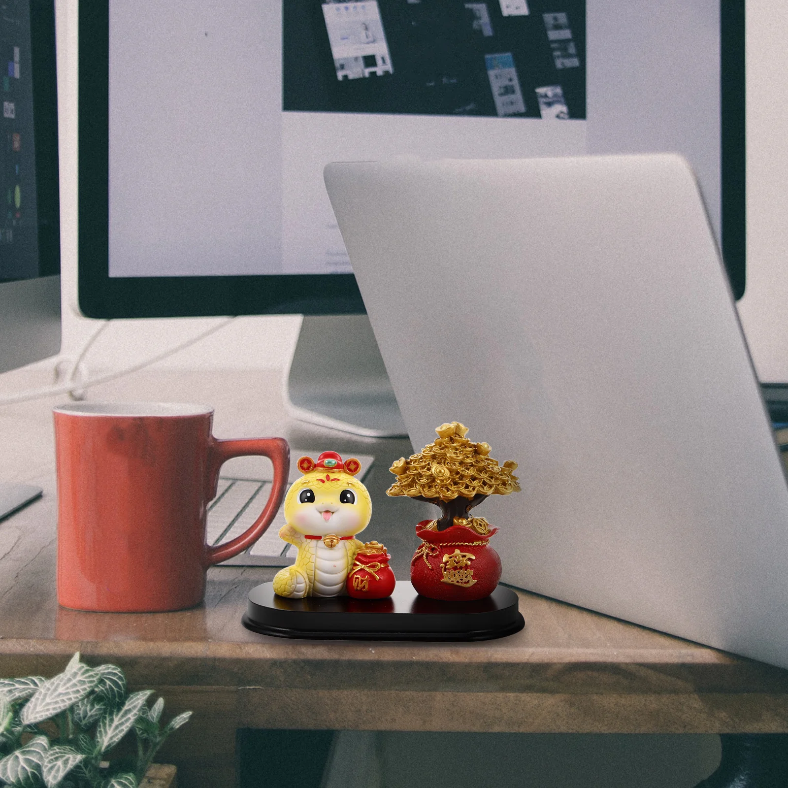 

Feng Shui Snake Statue Wealth Tree Resin Fortune Coins Chinese New Year Decoration Home Office Car Dashboard Ornament