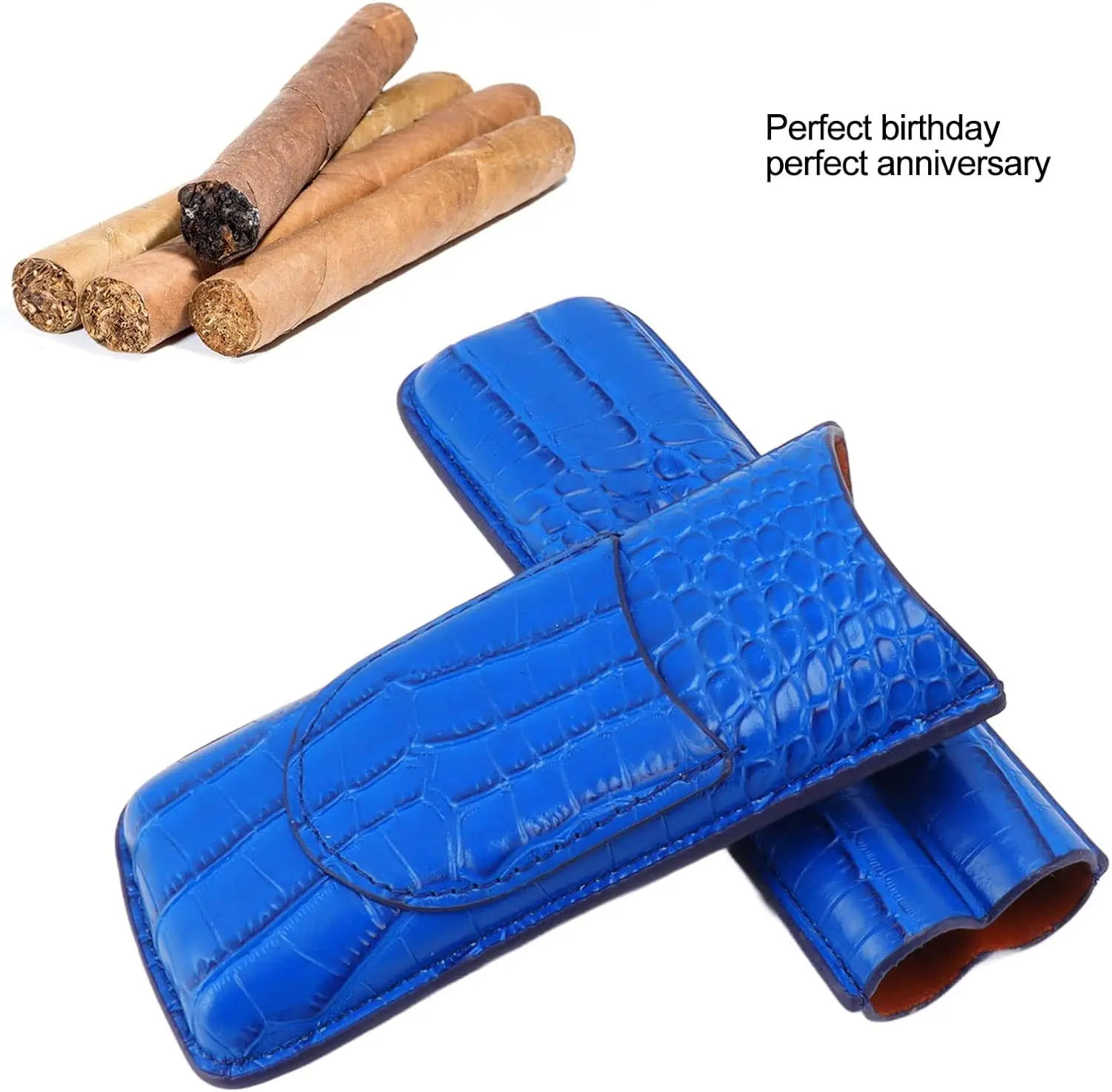 Travel Cigar Case Portable 2-Finger Leather Humidor Vintage Crocodile Pattern Leather Cigar Case Holder Cigar Accessories Gift