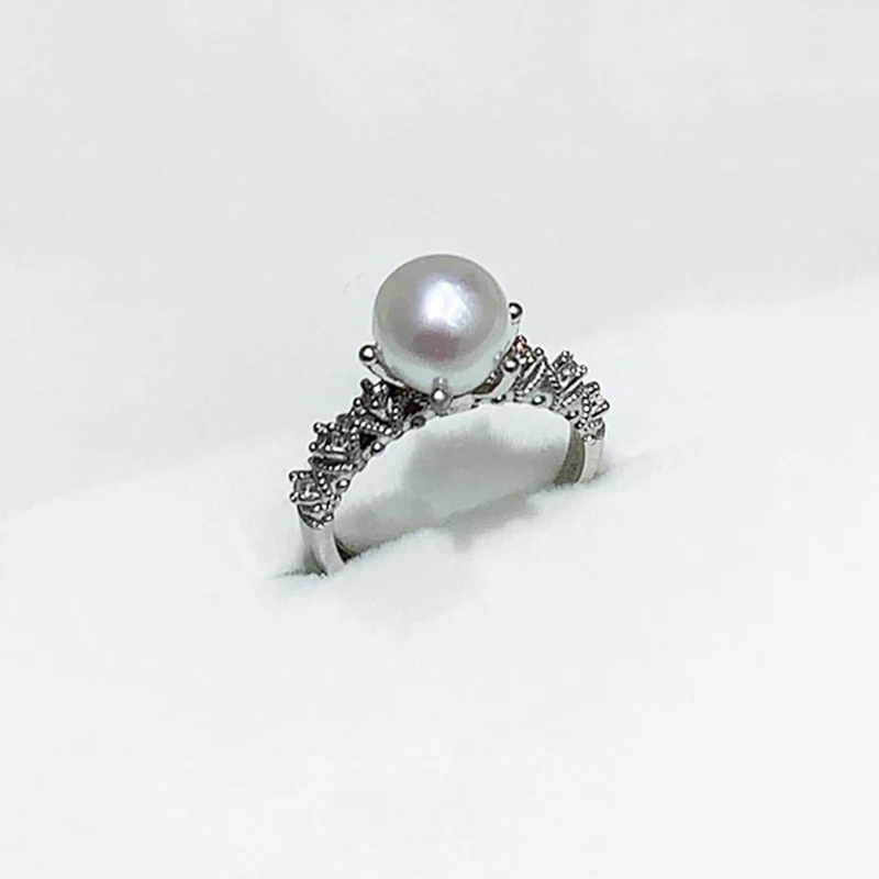 

925 Sterling Silver Akoya White Pearl Ring for Women Gift with High Quality 8-9mm 100% Real Natural Akoya Beads Adjustable Band