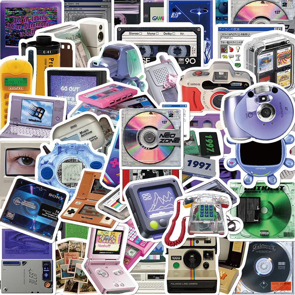 10/30/50pcs Retro Card Disc Video Game Equipment Cartoon Stickers Vintage Graffiti Diary Stationery Aesthetic Decoration Sticker