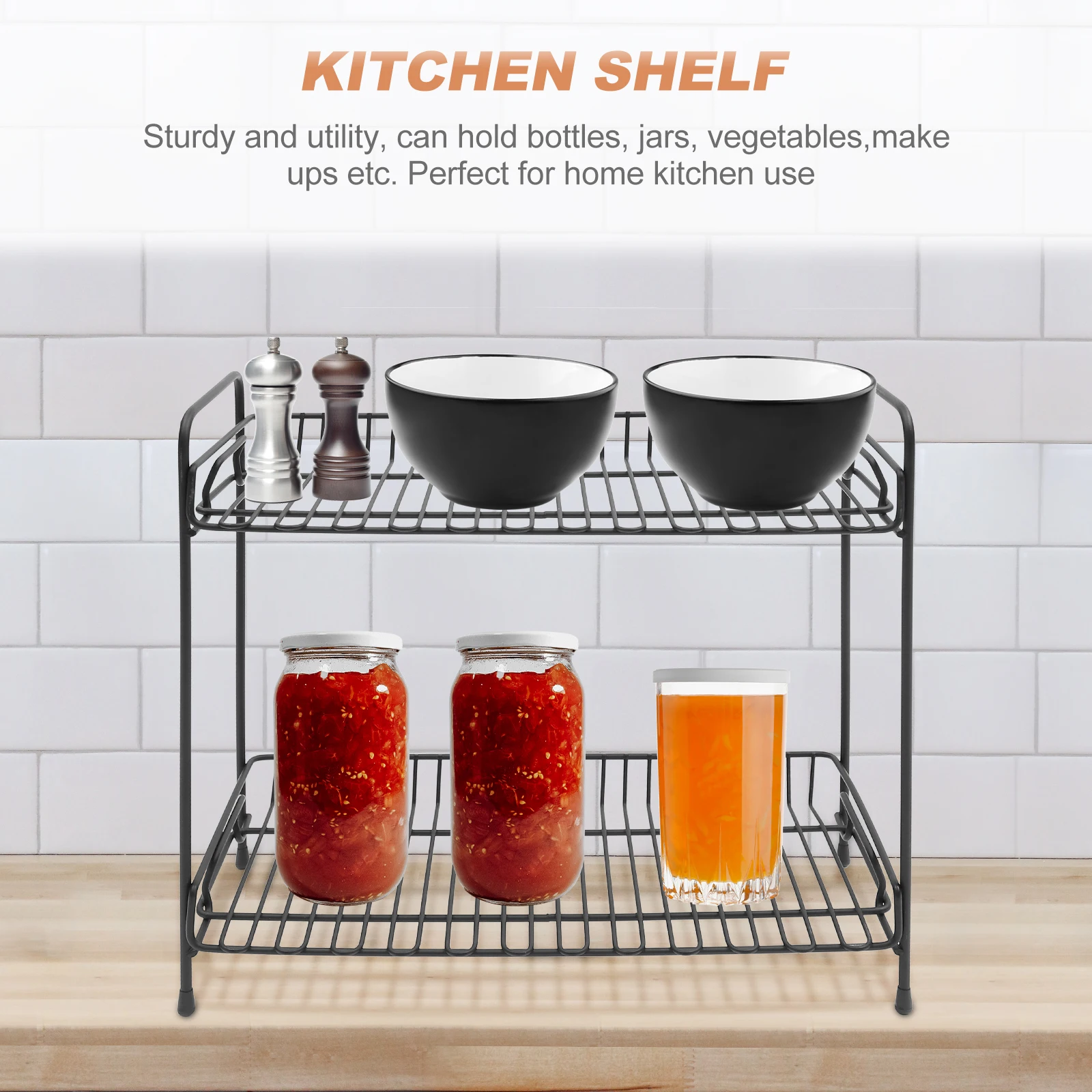 

1Pcs Spice Rack Multifunctional Stainless Steel Kitchen Shelf Organizer Sturdy Storage Rack for Bottles Jars Vegetables