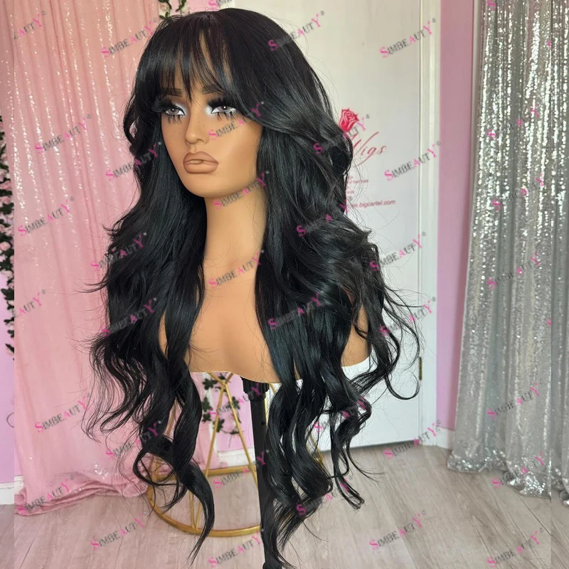 

Long Jet Black Body Wave Fringe 13x6 Lace Front 100% Remy Human Hair Black Women Wigs Bleached Knots Full Lace Wigs Natural Look