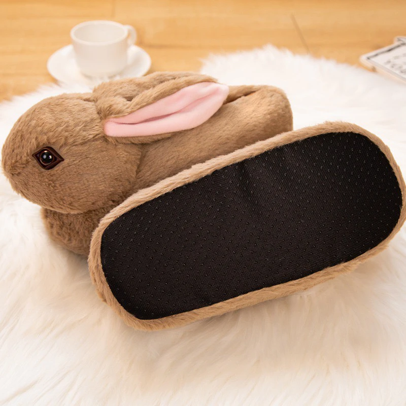 Winter Cute Pink Rabbit Gray Bunny Lifelike Cotton Anime Slippers Warm Non-slip Women Girls Cartoon Plush Indoor Slippers