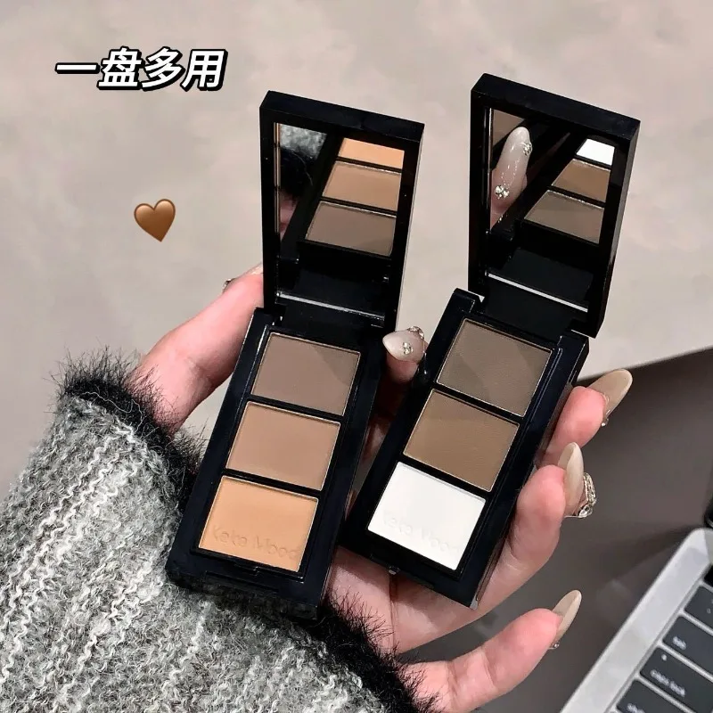 Paleta de polvos para cejas de tres colores con cepillo para cejas, maquillaje profesional resistente al agua y al sudor, polvo para cejas de larga duración