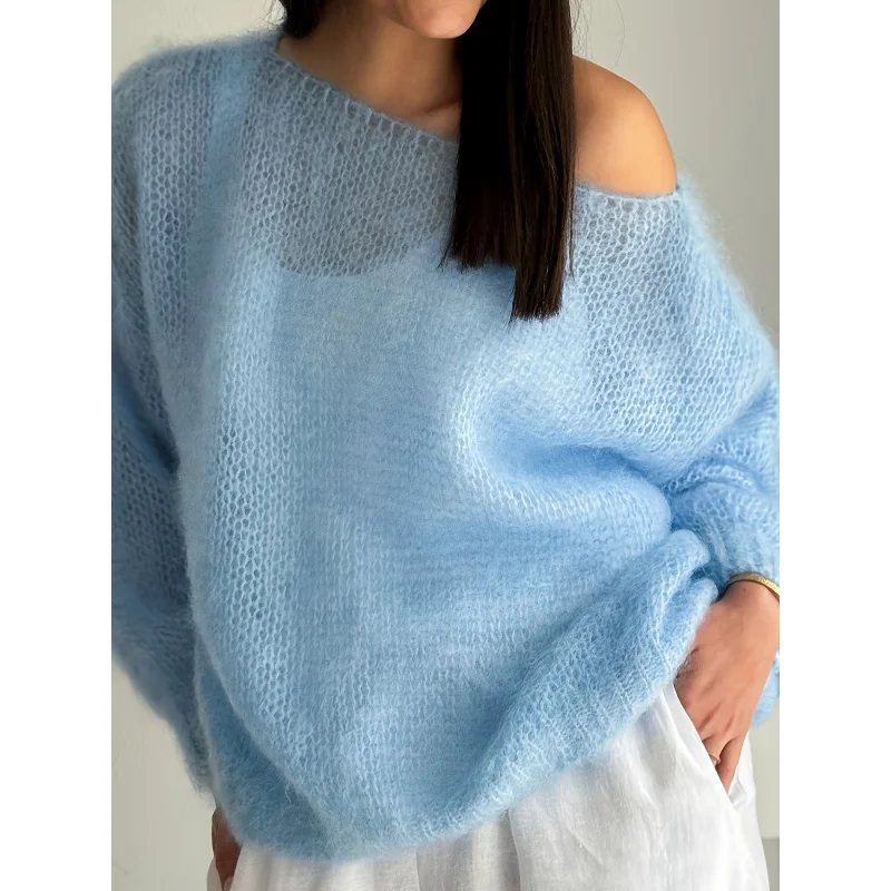 

Женский свободный свитер с круглым вырезом в ленивом стиле, повседневный модный универсальный свитер с длинными рукавами, осенний европейско-американский 2025