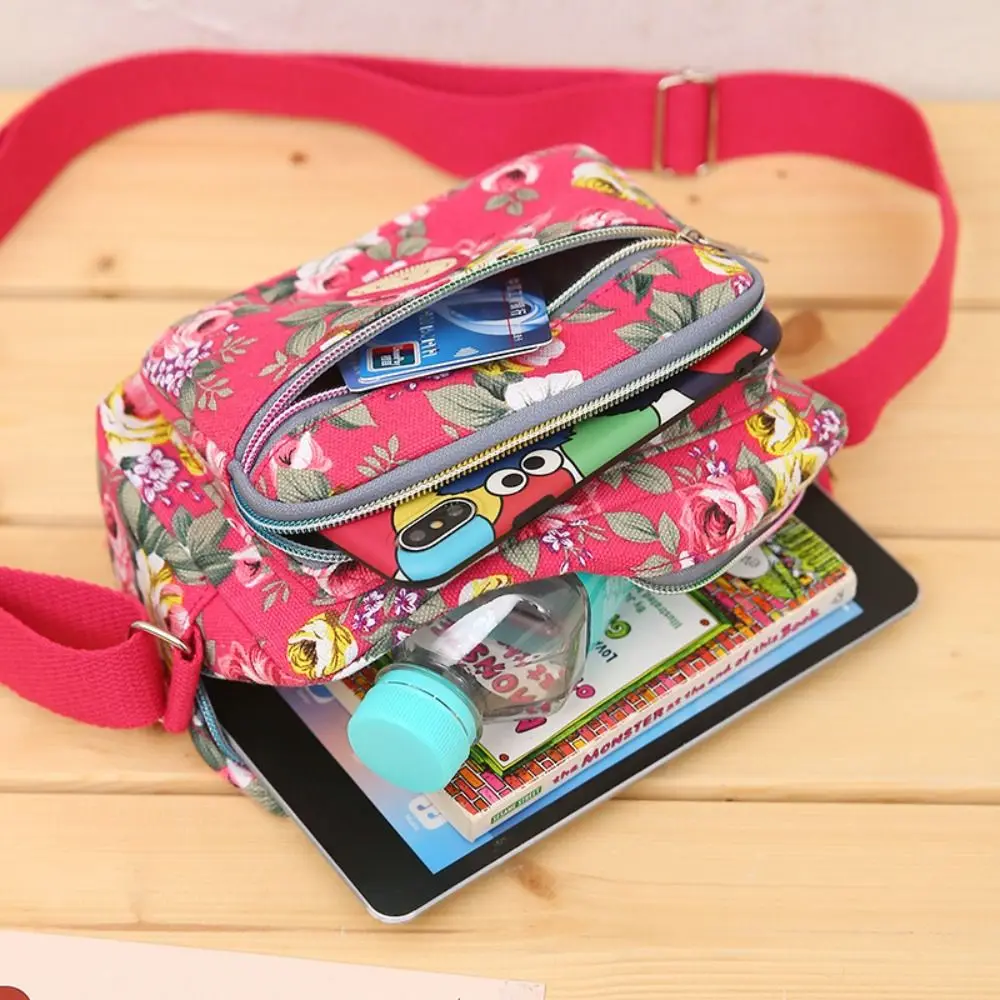 Casual Nylon Shoulder Bag Classic Vintage Tote Bag Multi Layered Floral Print Single Shoulder Backpack Student