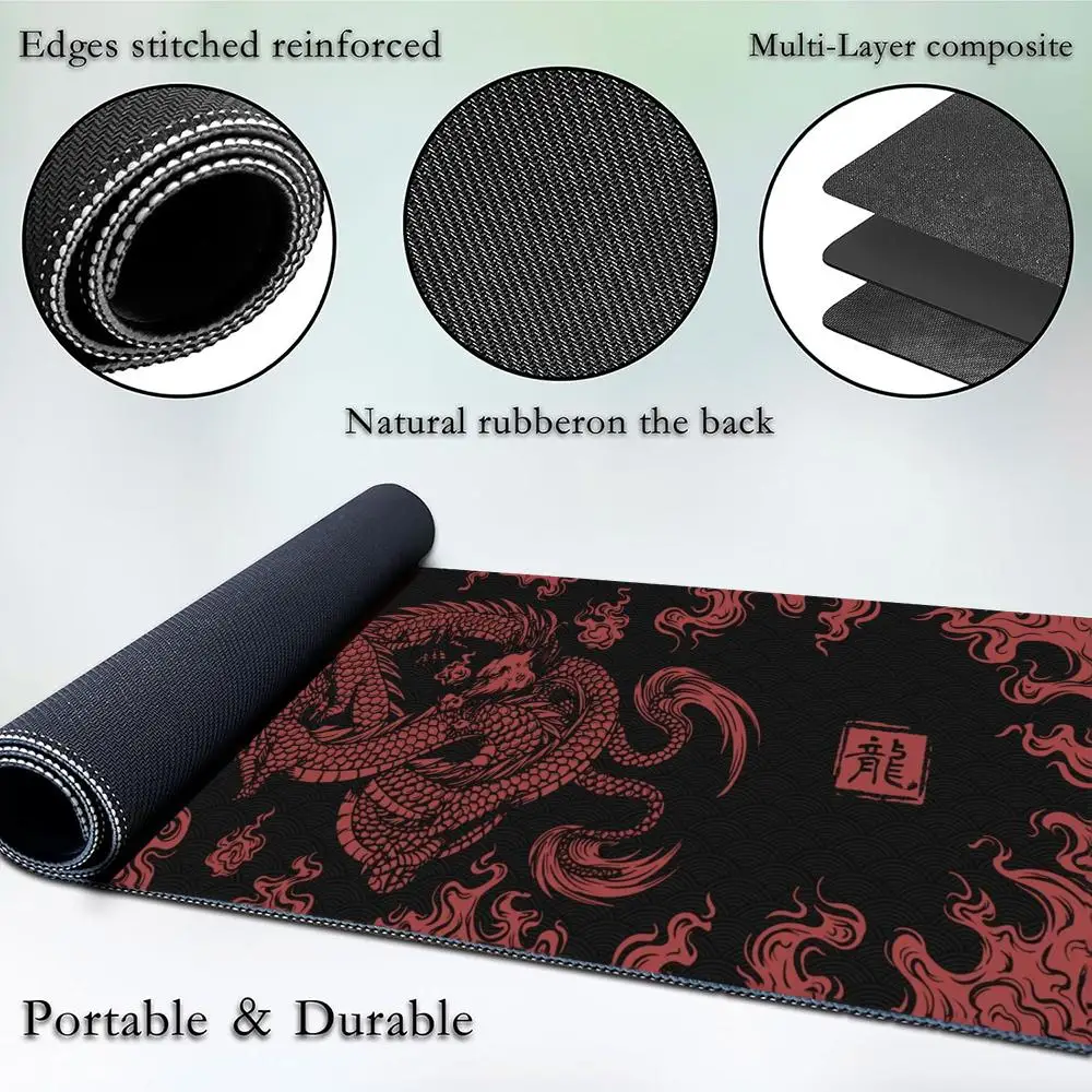 لوحة ماوس تنين كبيرة باللون الأحمر والأسود، سجادة لعب طويلة للكمبيوتر المحمول، لوحة مفاتيح ألعاب مكتبية أنيمي، سجادة مطاطية، لوحة مكتب #4