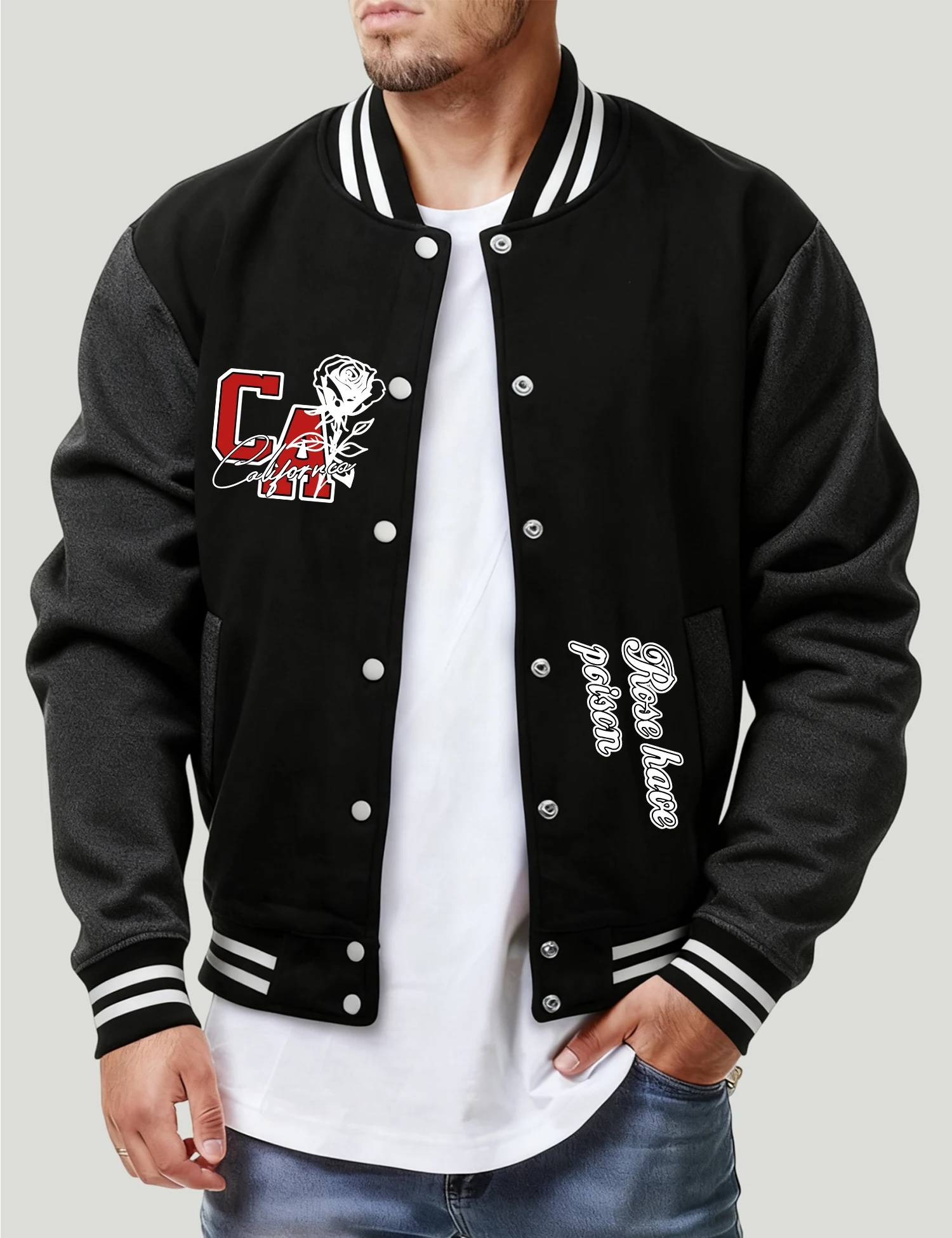 

The Rose Of California Pattern Jacket For Men Harajuku Loose Baseball Jersey Fashion Casual Streetwear Comfortable Y2K Coats