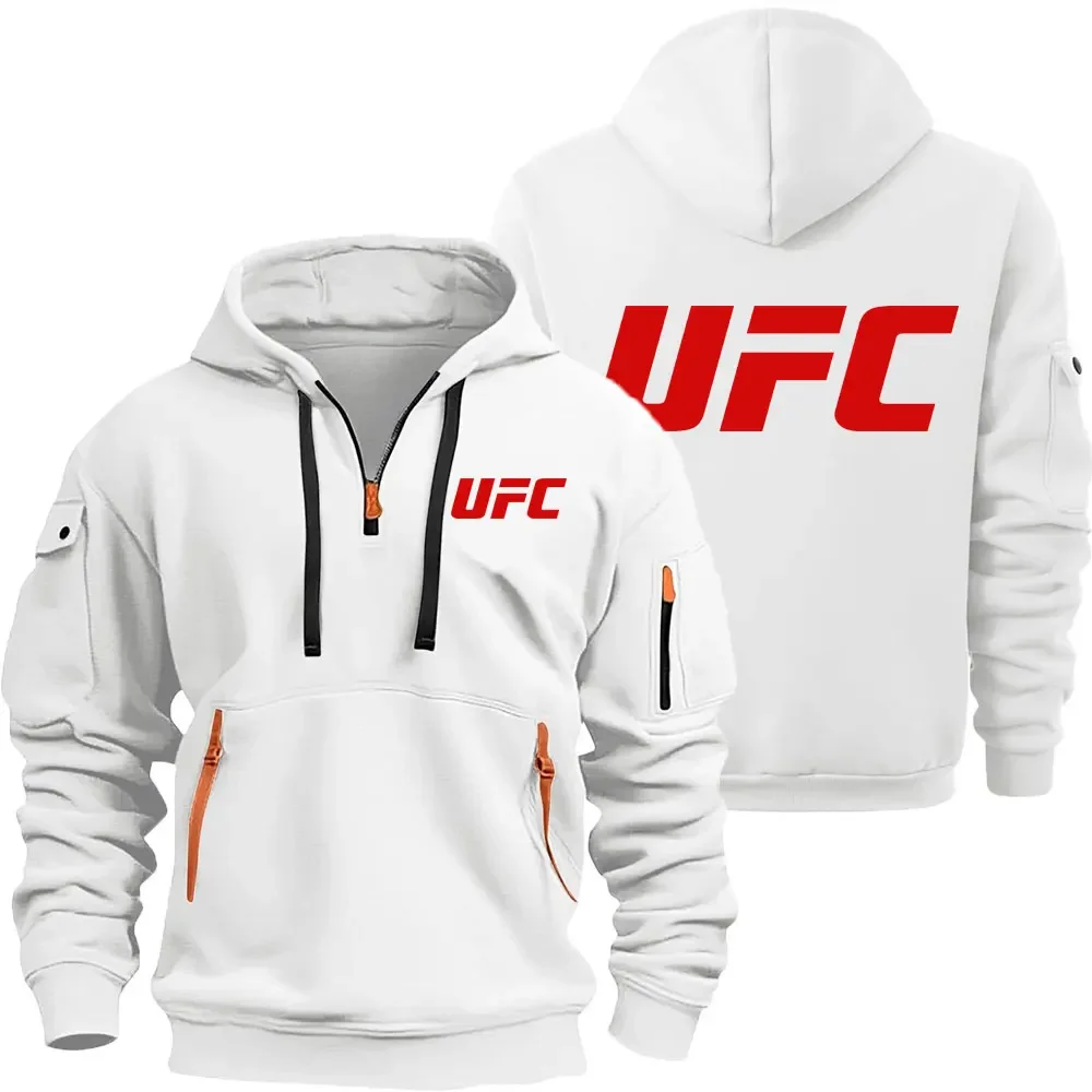 سويت شيرت بقلنسوة بسحاب مطبوع جديد من UFC للرجال في الخريف والشتاء، كاجوال خارجي، رياضي وعصري بقلنسوة #5