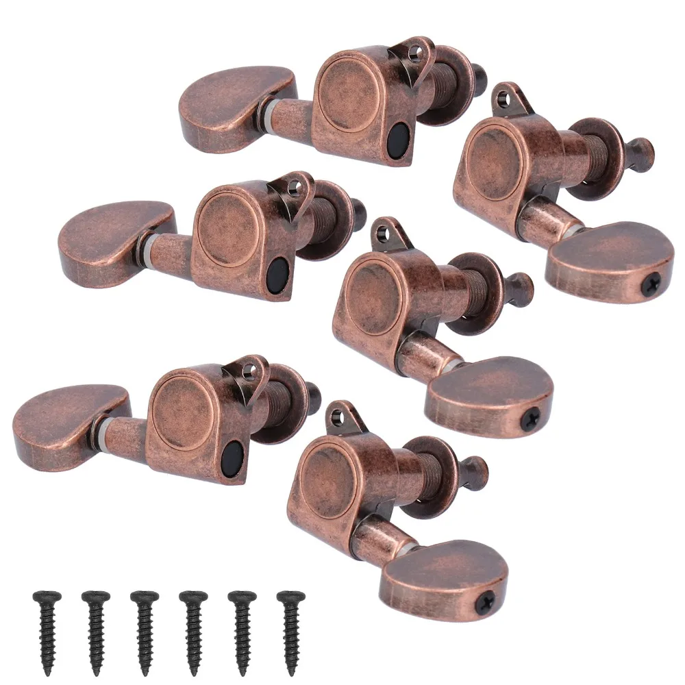 3 Left 3 Right Guitar Locking Tuners Metal Material Copper Color Locking Tuning Pegs Guitar Head Knobs Guitar Replacement