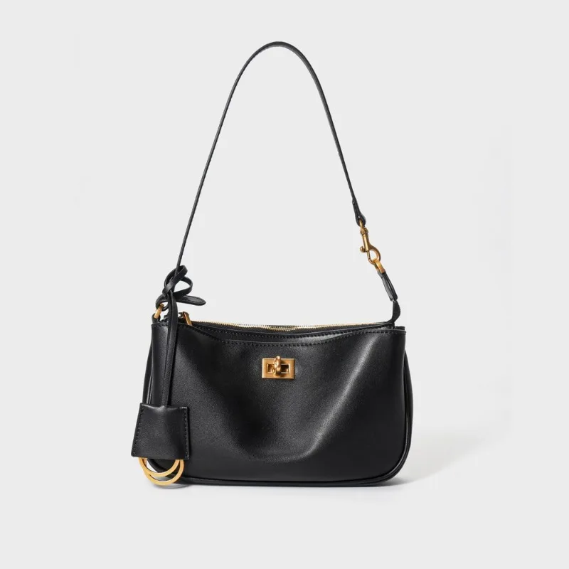 

New Spring Leather Women's Underarm Lock Small Square Bag Premium Sense Versatile Locomotive Baguette Shoulder Crossbody Bag