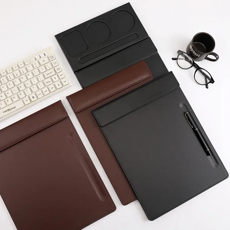 A4 Clip Board Leather Writing Pad with Pen Holder Folder Paper Office Supplies Organizer Clipboard Storage Box Document