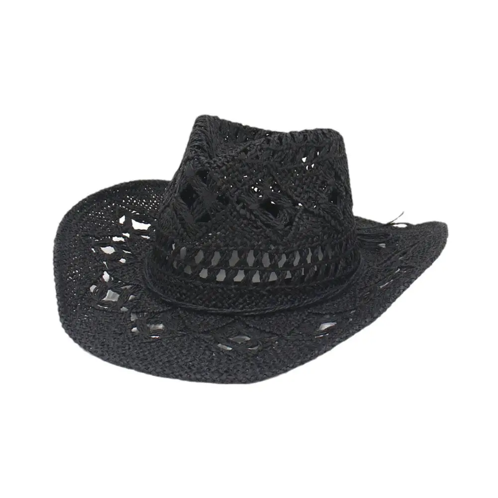 Summer Outdoor Men Women Hand-woven Western Cowboy Hats Jazz Wide Sun Breathable Beach Cap Paper Protection Hat Brim Straw G8F5