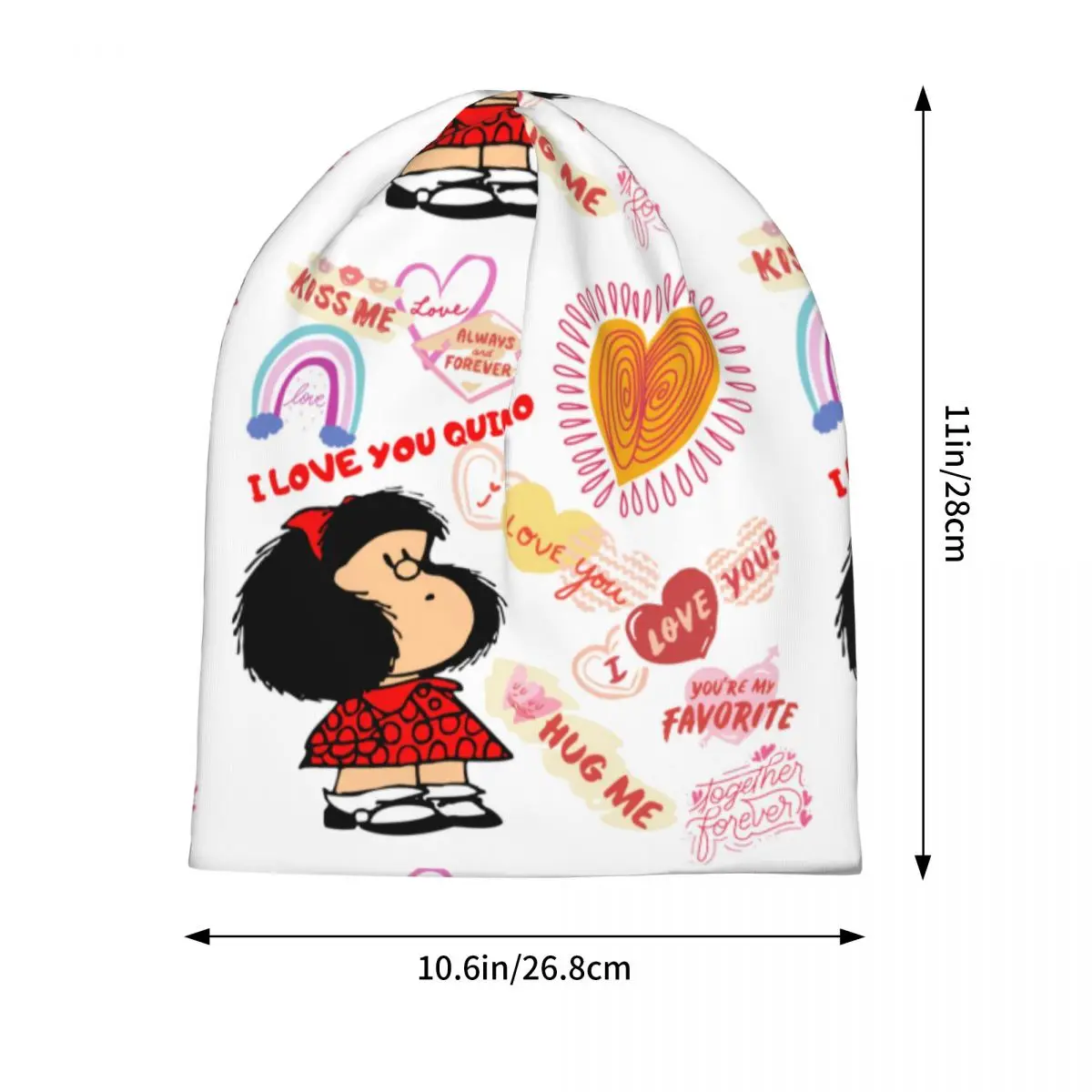 Mafalda Quino Comics Skullies Beanies Hat Cartoon Goth Unisex Ski Cap Warm Thermal Elastic Bonnet Hats