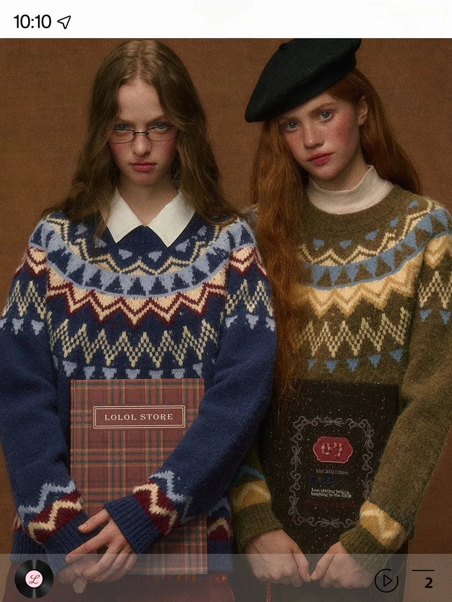 

Loose Fit Fair Isle Knitted Sweater Thiened round Ne Overhead Sle Autumn Winter Women's Faion Commute Sle Long Sve