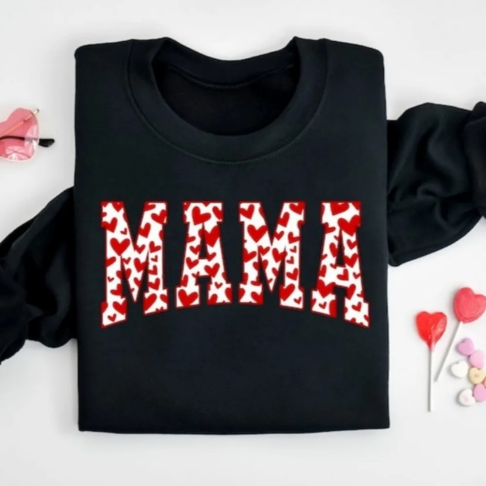 

Mama Sweatshirt Valentines Day Women Hoodie Mama Valentine Gift Fashionable Casual Long-sleeved Sports Shirt Clothing Clothes